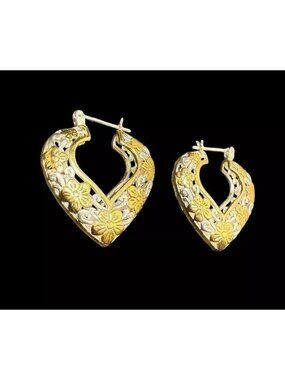 925 CI Heart Earrings Floral Open Work Thailand Sterling Silver